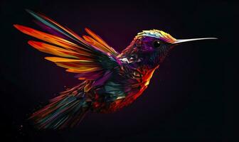 AI generated hummingbird logo with multiple colors flying through the air.  AI Generated photo