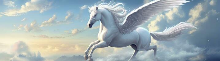 AI generated A white horse with wings. AI Generated photo