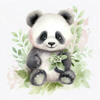 AI generated Watercolor fantasy Baby Panda clip art isolated white background. AI Generated photo