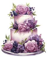 AI generated Watercolor wedding cake isolated on white background.  AI Generated photo