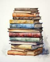 AI generated Watercolor pile of books isolated on white background. AI Generated photo