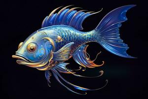 AI generated 3d rendering. fish on black background. Generative AI photo