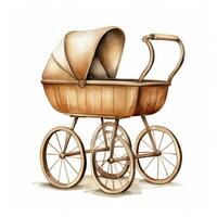 AI generated Watercolor Baby carriage Clipart on white background. AI Generated photo