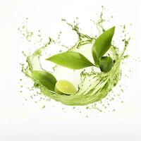 AI generated Green herbal tea wave splash with leaves flow. AI Generated photo