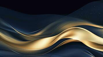 AI generated Gold and navy blue waves abstract. AI Generated. photo