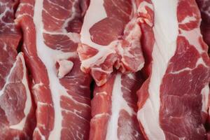 AI generated Macro shot of pork meat. Meat textured background. Beef steak is raw and juicy. AI Generated photo