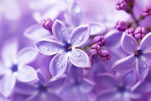 AI generated Lilac blossom macro background with copy space. AI Generated photo