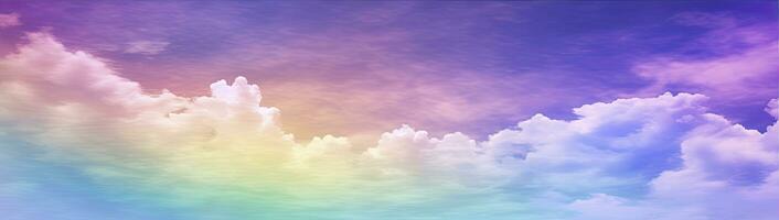 AI generated Rainbow sky with fluffy clouds. Multicolored toned sky. AI Generated. photo