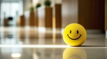 AI generated A Yellow Smiling Ball Can Promote a Positive Work Environment. Generative AI photo