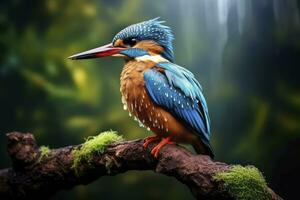 AI generated Kingfisher sitting on the tree branch. AI Generated photo