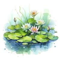 AI generated Water Lily in Pond. Watercolor design. AI Generated photo