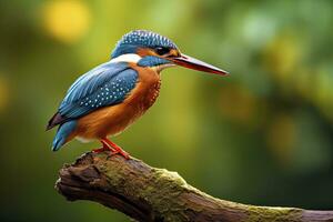 AI generated Kingfisher sitting on the tree branch. AI Generated photo