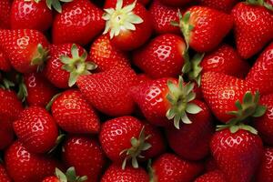 AI generated Texture of fresh strawberries as background. Generative AI photo