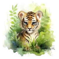 AI generated Watercolor Tiger for kids. AI Generated photo