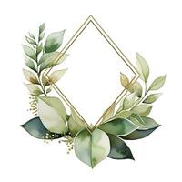 AI generated Watercolor geometry shape wreath with green leaf. AI Generated photo