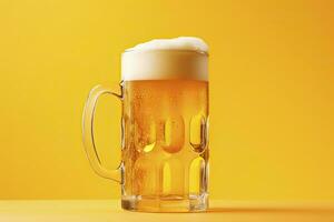 AI generated Beer glass with full beer isolated with a yellow background. AI Generated photo