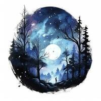 AI generated Forest moon silhouette with fairy shining in the night sky on a white background. AI Generated photo