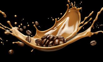 AI generated hot liquid coffee splash with Coffee Bean falling, 3d illustration. AI Generated photo