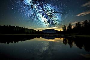 ai generado lechoso camino reflejado en lago. ai generado foto