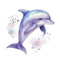 AI generated Watercolor fantasy Baby Dolphin clip art isolated white background. AI Generated photo