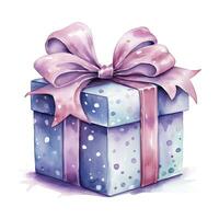 AI generated Watercolor birthday present with bow isolated on white background.  AI Generated photo