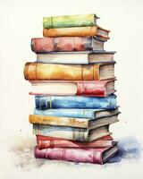 AI generated Watercolor pile of books isolated on white background. AI Generated photo