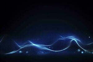 AI generated Dynamic blue particle wave. Abstract sound visualization. Digital structure of the wave flow of luminous particles. AI Generated. photo