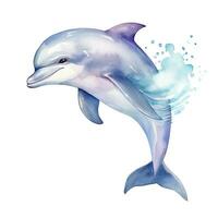 AI generated Watercolor fantasy Baby Dolphin clip art isolated white background. AI Generated photo