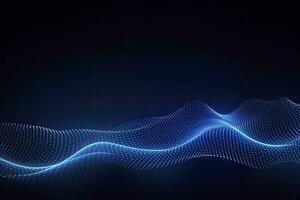 AI generated Dynamic blue particle wave. Abstract sound visualization. Digital structure of the wave flow of luminous particles. AI Generated. photo