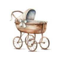 AI generated Watercolor Baby carriage Clipart on white background. AI Generated photo