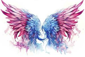 AI generated Beautiful magic watercolor blue pink wings. AI Generated photo