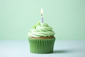 AI generated Happy Birthday Cupcake with Candle. AI Generated photo