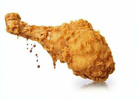 AI generated Fried chicken leg falling in the air isolated on a white background. AI Generated. photo