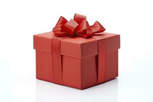 AI generated Gift box with red ribbon isolated on white background. AI Generated photo