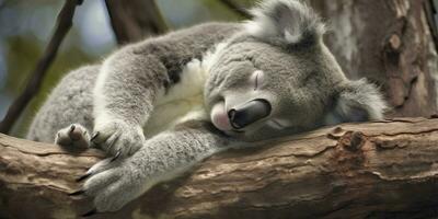 ai generado coala dormido en árbol. ai generado foto
