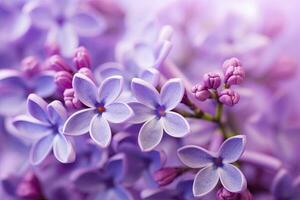 AI generated Lilac blossom macro background with copy space. AI Generated photo