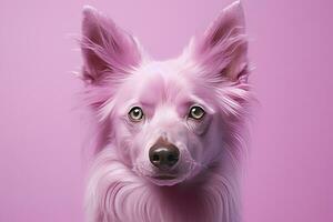 AI generated Pink colored dog on Pink Background. AI Generated photo