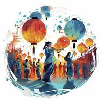 AI generated Lantern Festival in watercolor style. T-shirt Design. AI Generated photo