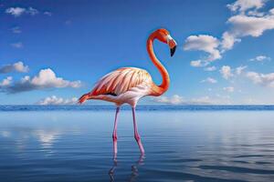 AI generated Pink Flamingo in the water. AI Generated photo