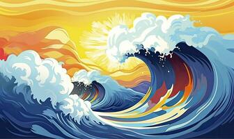 ai generado Oceano ola Dom nubes, azul amarillo resumen Oceano ola. ai generado. foto