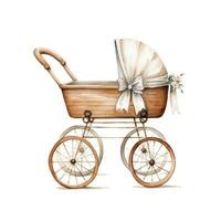 AI generated Watercolor Baby carriage Clipart on white background. AI Generated photo