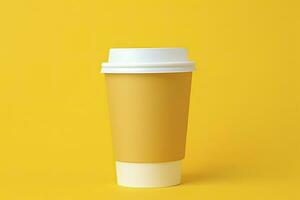 AI generated Blank coffee cup isolated on yellow background. AI Generated photo