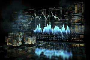 AI generated Digitally Generated Currency and Exchange Stock Chart for Finance and Economy Based Computer Software and Coding Display. AI Generated photo