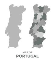 Greyscale vector map of Portugal with regions and simple flat illustration