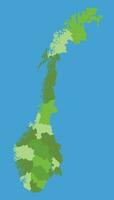 Noruega vector mapa en escala verde con regiones