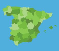 España vector mapa en escala verde con regiones