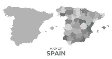 Greyscale vector map of Spain with regions and simple flat illustration