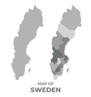 Greyscale vector map of Sweden with regions and simple flat illustration