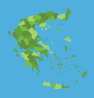 Greece vector map in greenscale with regions