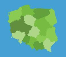 Poland vector map in greenscale with regions